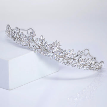 CZ Celeste Flower Leaf Crystal Tiara , bridal Crown Tiara, Floral Leaves crystal wedding tiara, Crystal Bride, Wedding Crown